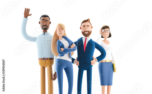 A working team of professionals. 3d illustration.  Cartoon characters. Business teamwork concept. 
