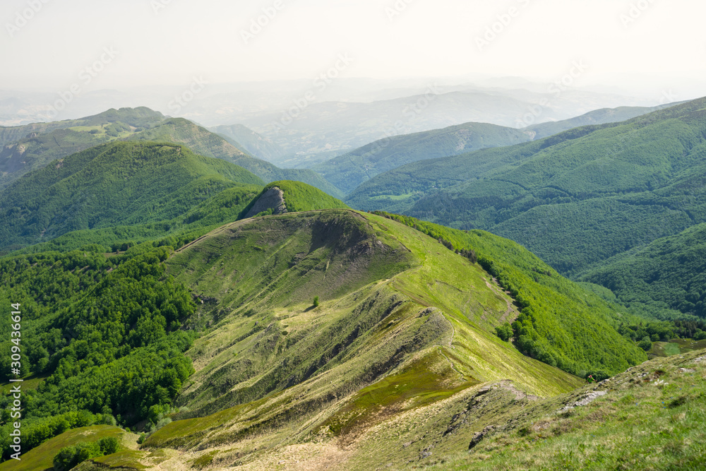 Landscape of the northern Apennines  Italy, from peak Corno Alle Scale to Dardagna waterfalls passing  by Scaffaiolo Lake