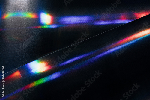 Reflection of light on holographic foils with neon lighting