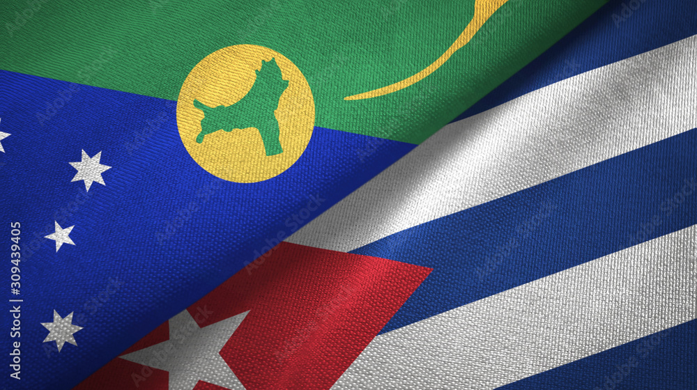 Christmas Island and Cuba two flags textile cloth, fabric texture Christmas Island and Cuba two flags textile cloth, fabric texture