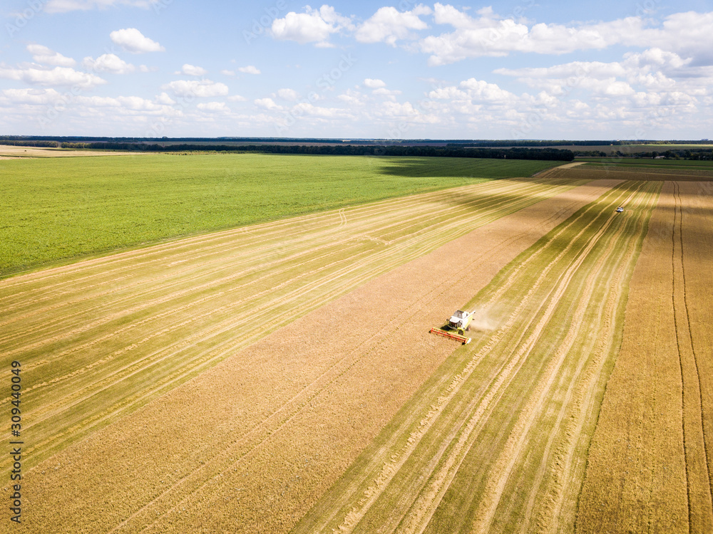 Panoramic aerial view from drone agricultural fields with combin Panoramic aerial view from drone agricultural fields with combin