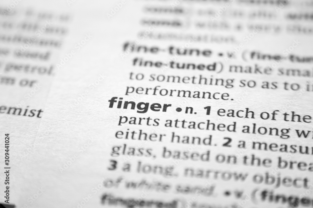Word or phrase Finger in a dictionary. Word or phrase Finger in a dictionary.