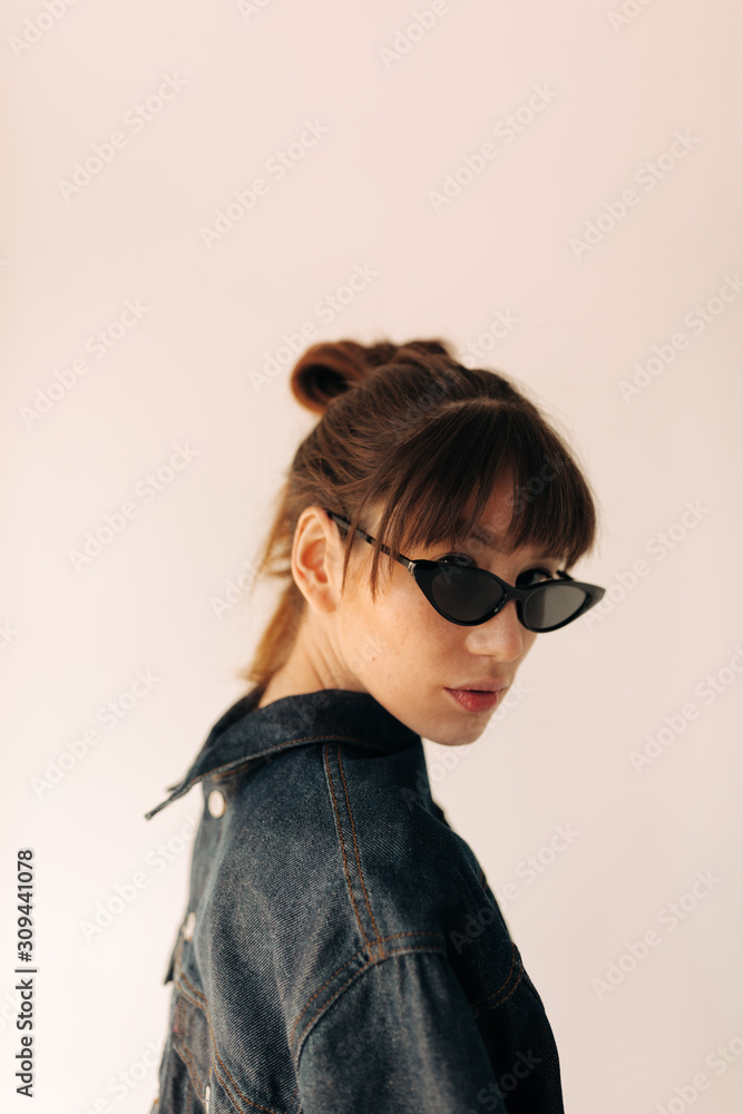 young asian girl with retro sunglasses young asian girl with retro sunglasses