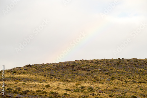 The landscape of the Torres del Paine mountains with a rainbow, Torres del Paine National Park, Chile