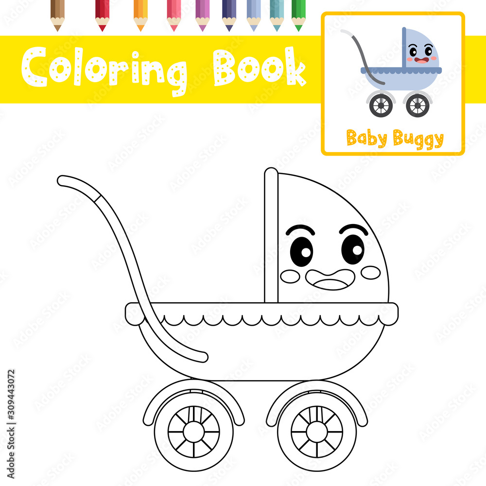 Fototapeta Coloring page Baby Buggy cartoon character side view vector illustration