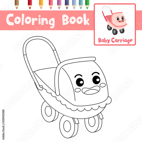 Fototapeta Kolorowanki Strona Baby Carriage kreskówka perspektywiczny widok ilustracji wektorowych