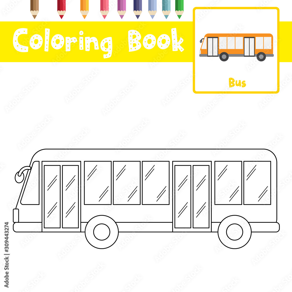 Coloring page Bus cartoon character side view vector illustration Stock