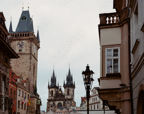 Ancient church between houses in old town. Church of Our Lady before Tyn photo