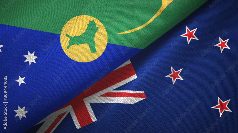 Christmas Island and New Zealand two flags textile cloth, fabric texture Christmas Island and New Zealand two flags textile cloth, fabric texture