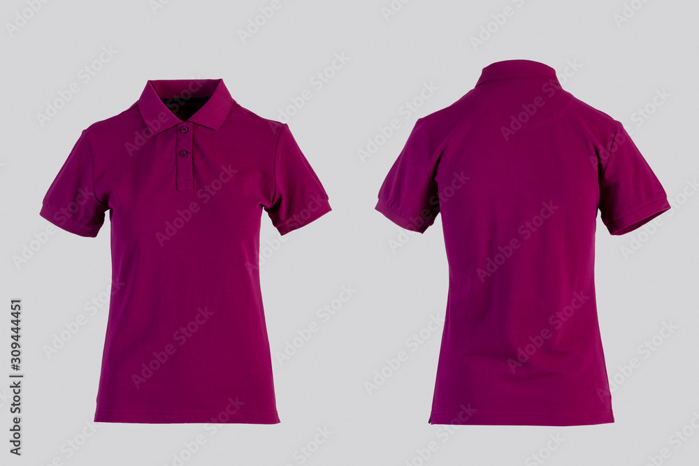 purple womens blank polo shirt, front and back view isolated on white ...