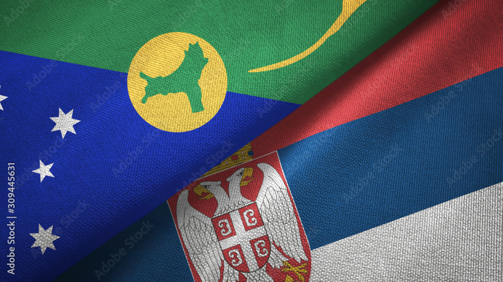 Christmas Island and Serbia two flags textile cloth, fabric texture Christmas Island and Serbia two flags textile cloth, fabric texture