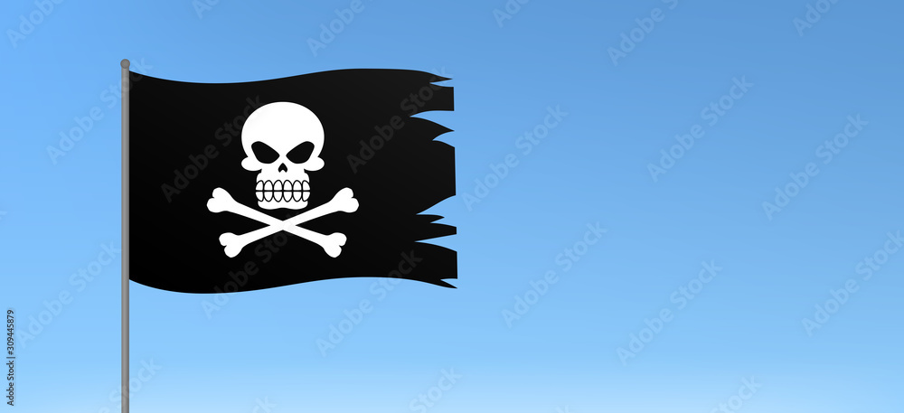Black pirate flag skull and bones jolly roger vector illustration Stock ...
