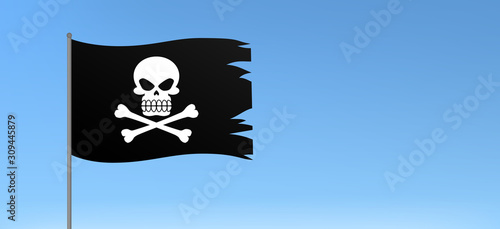 Black pirate flag skull and bones jolly roger vector illustration
