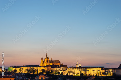 View on Prague castle at pink sunset
