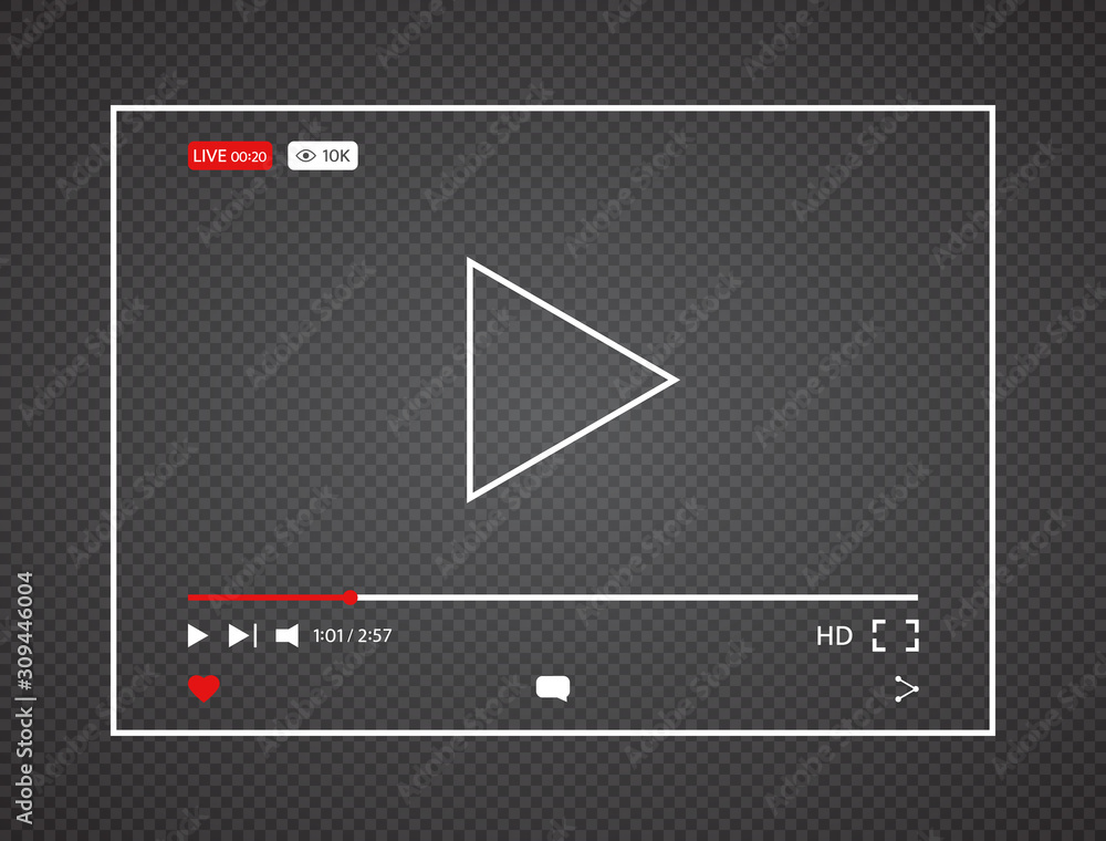 Video player. Live stream video background with 10k views. Interface web  screen template. Social media player window bar design mockup. Design  element for web and mobile apps. Vector illustration vector de Stock