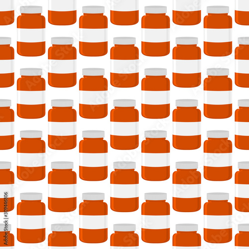 Illustration on theme big colored set different types of pills inside close jar
