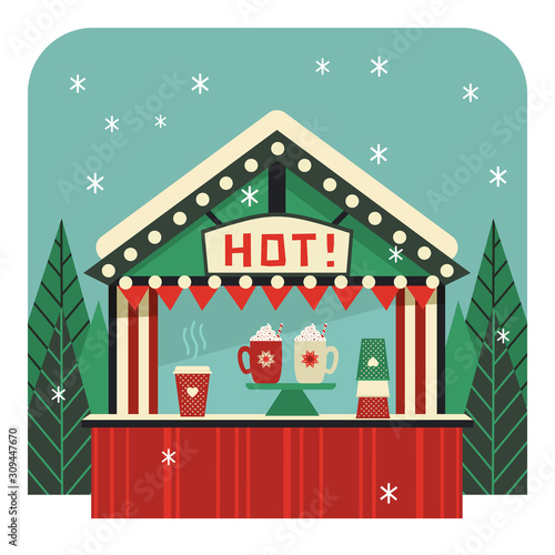 Hot drinks street stall flat color vector icon