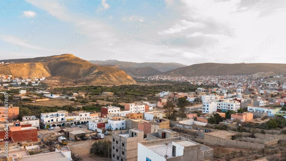 Time Lapse of Sunrise over Morocco city in sunny morning country Time Lapse of Sunrise over Morocco city in sunny morning country