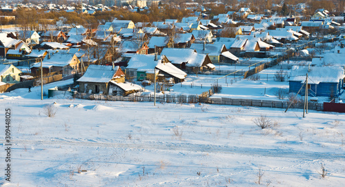 Authentic Russian village (Rodniki, Ivanovo region, Russia)/ Winter landscape/ Top view