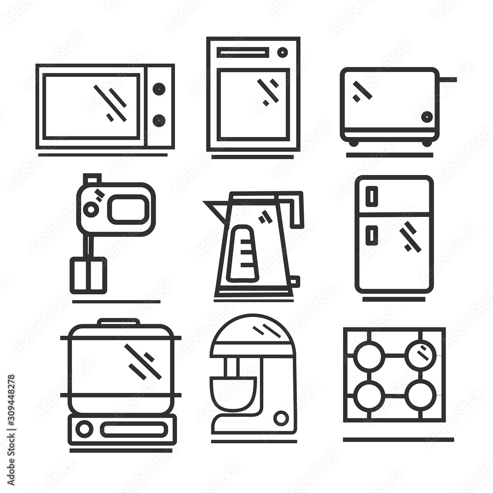 Simple set of kitchen appliances Related vector line icons. Simple set of kitchen appliances Related vector line icons.