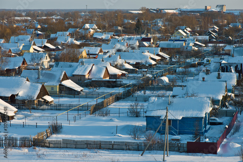 Authentic Russian village (Rodniki, Ivanovo region, Russia)/ Winter landscape/ Top view photo