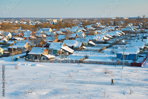 Authentic Russian village (Rodniki, Ivanovo region, Russia)/ Winter landscape/ Top view