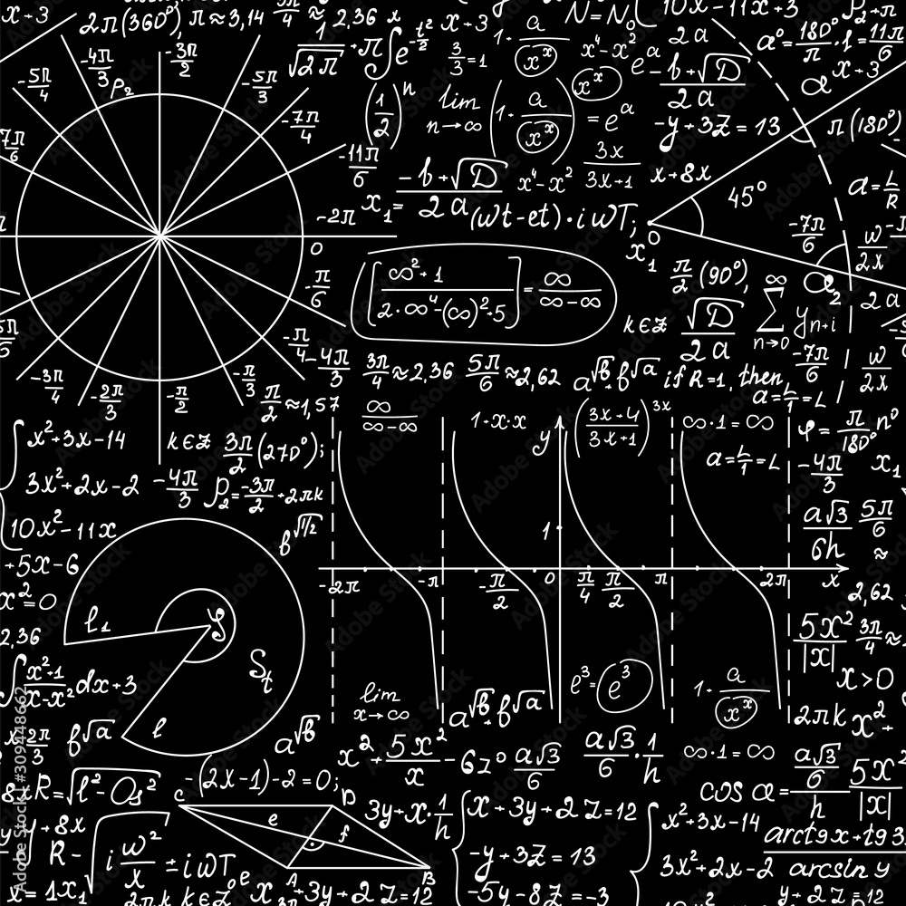 Math vector seamless pattern with handwritten formulas and calculations ...