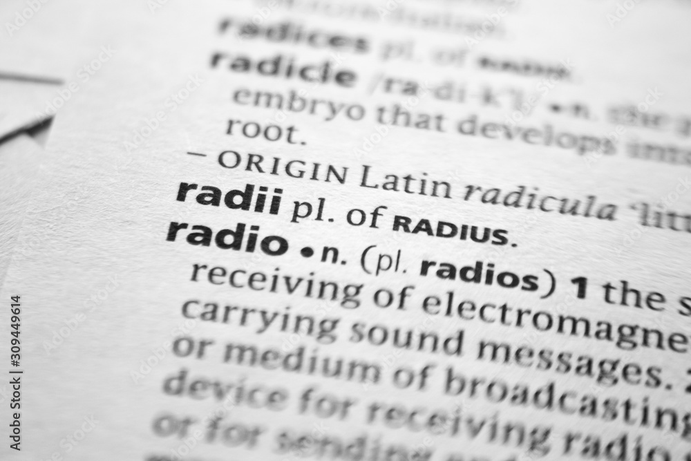 Fototapeta premium Word or phrase Radii in a dictionary.