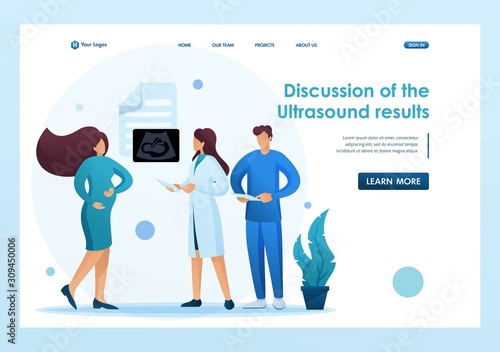 Examination of pregnant women, study of ultrasound results, doctor's consultation. Flat 2D character. Landing page concepts and web design