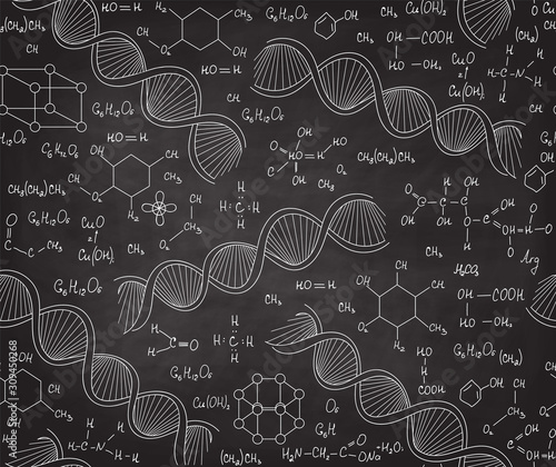 Chemistry vector seamless endless texture with handwritten chemistry formulas. Scientific educational background