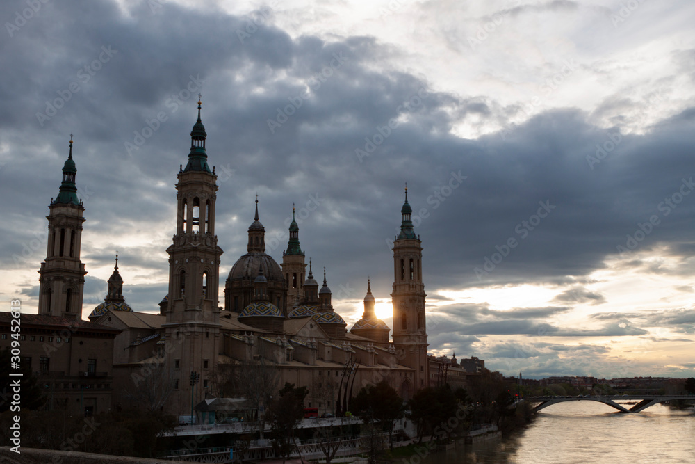 Zaragoza,Spain,3,2013; Basilica of Our Lady of Pilar is the most representative building in Zaragoza, the largest baroque temple in Spain