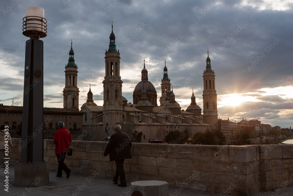 Zaragoza,Spain,3,2013; Basilica of Our Lady of Pilar is the most representative building in Zaragoza, the largest baroque temple in Spain