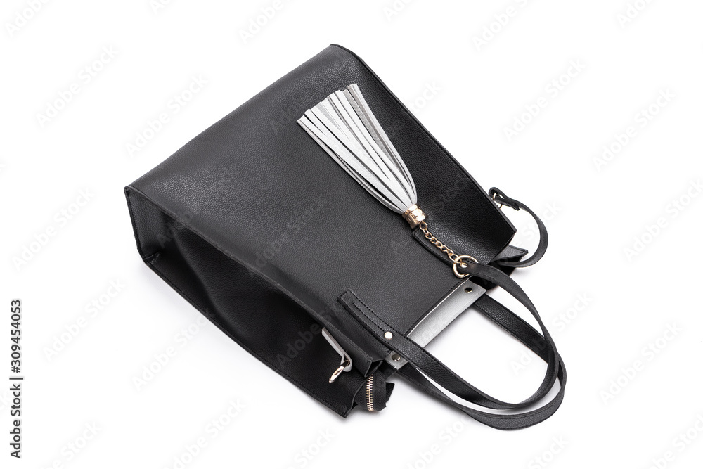 Luxury fashion women leather black handbag isolated on a white background. Luxury fashion women leather black handbag isolated on a white background.