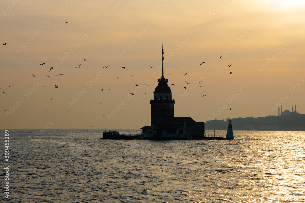 The Maiden's Tower (Kız Kulesi) also known as Leander's Tower since the medieval Byzantine period. Bosphorus strait. Istanbul, Turkey