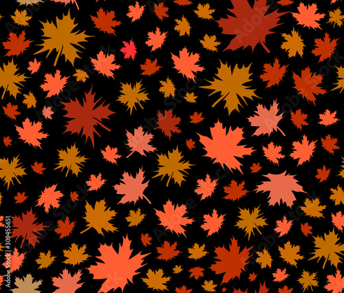 Beautiful decorative vector seamless pattern of hand drawn multicolored maple leaves