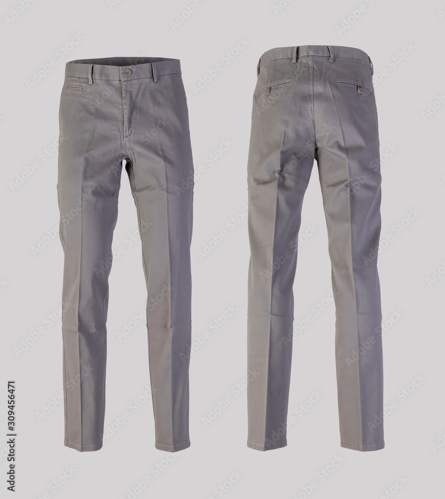 gray trousers isolated on white background ghost fashion style of photography front and back view gray trousers isolated on white background ghost fashion style of photography front and back view