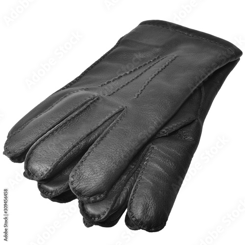 Black Men Deerskin Gloves, Large Detailed Isolated Men's Fine Grain Deer Leather Glove Pair Macro Closeup Studio Shot, Soft Textured Warm Winter Accessory Pattern Detail