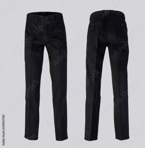 black trousers isolated on white background ghost fashion style of photography front and back view