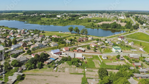 Aerial view Russian small town. Belarus. Voronovo.