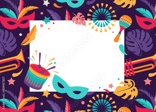 Brazilian Carnival, music festival, masquerade flyer template