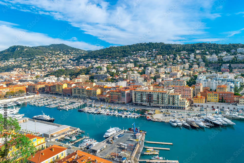 Panoramic view of Nice city port in France