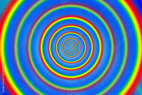 An abstract repeating concetric rainbow pattern.