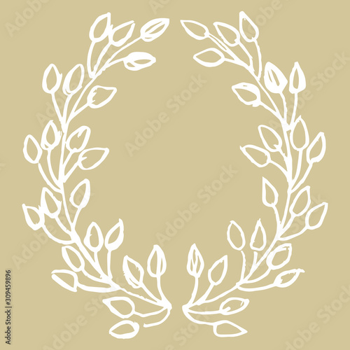 Monochrome sketch of laurel wreath. Classical award emblem. Hand drawn doodle sketch. Isolated vector illustration.
