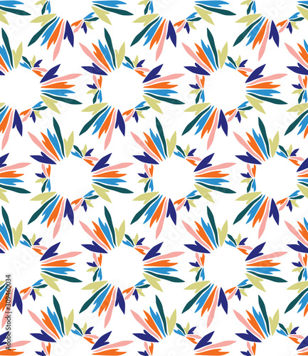 Hand Painted Bold Summer Bloom Floral Motif Seamless Pattern. Classic Blue Pink Flower Petal Background. Modern Bright Cut Out Collage Style Textile. Exotic Tropic All Over Print Vector Eps 10 Tile. 