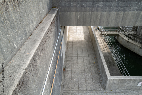 Overhead View of the Fishway and Sidewalk at the Bonneville Dam, Washington, USA