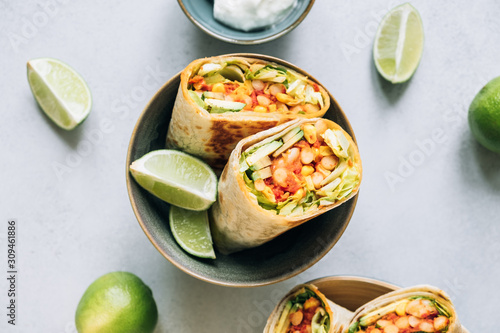 Vegan bean burrito with avocado