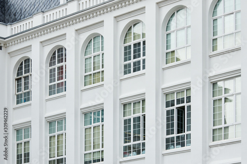 Classic window frames in white building