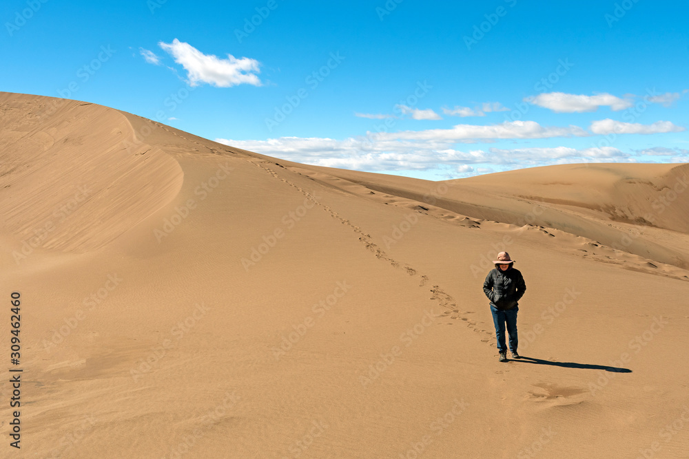 Hiking Down a Lonely Sand Dune