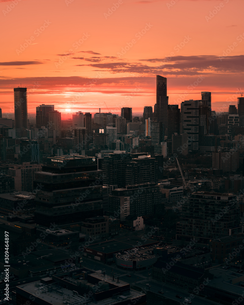 sunset over cityscape