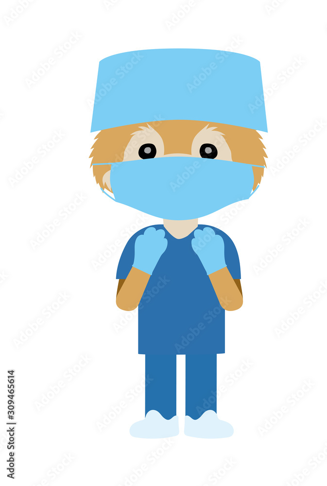 イラスト素材 犬を擬人化したお医者さん 獣医師 のキャラクター ポメラニアン 手術着 Stock Vector Adobe Stock